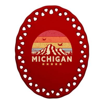 Michigan Shirt. Retro Style MI, USA Ceramic Oval Ornament