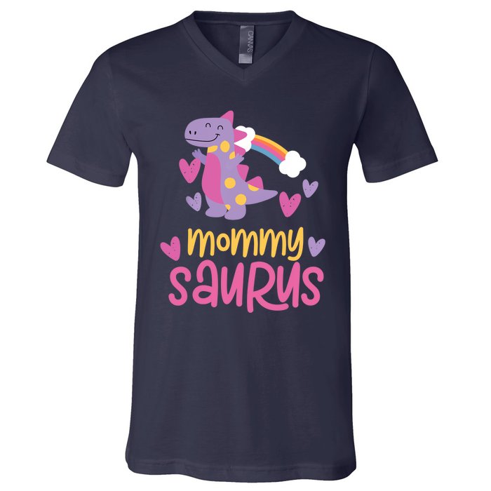 Mommy Saurus Rex Dinosaur V-Neck T-Shirt