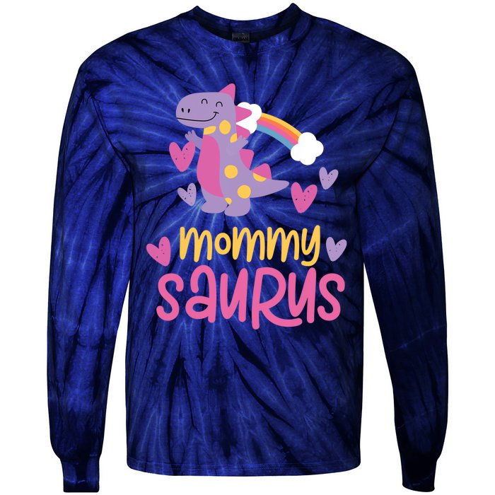 Mommy Saurus Rex Dinosaur Tie-Dye Long Sleeve Shirt