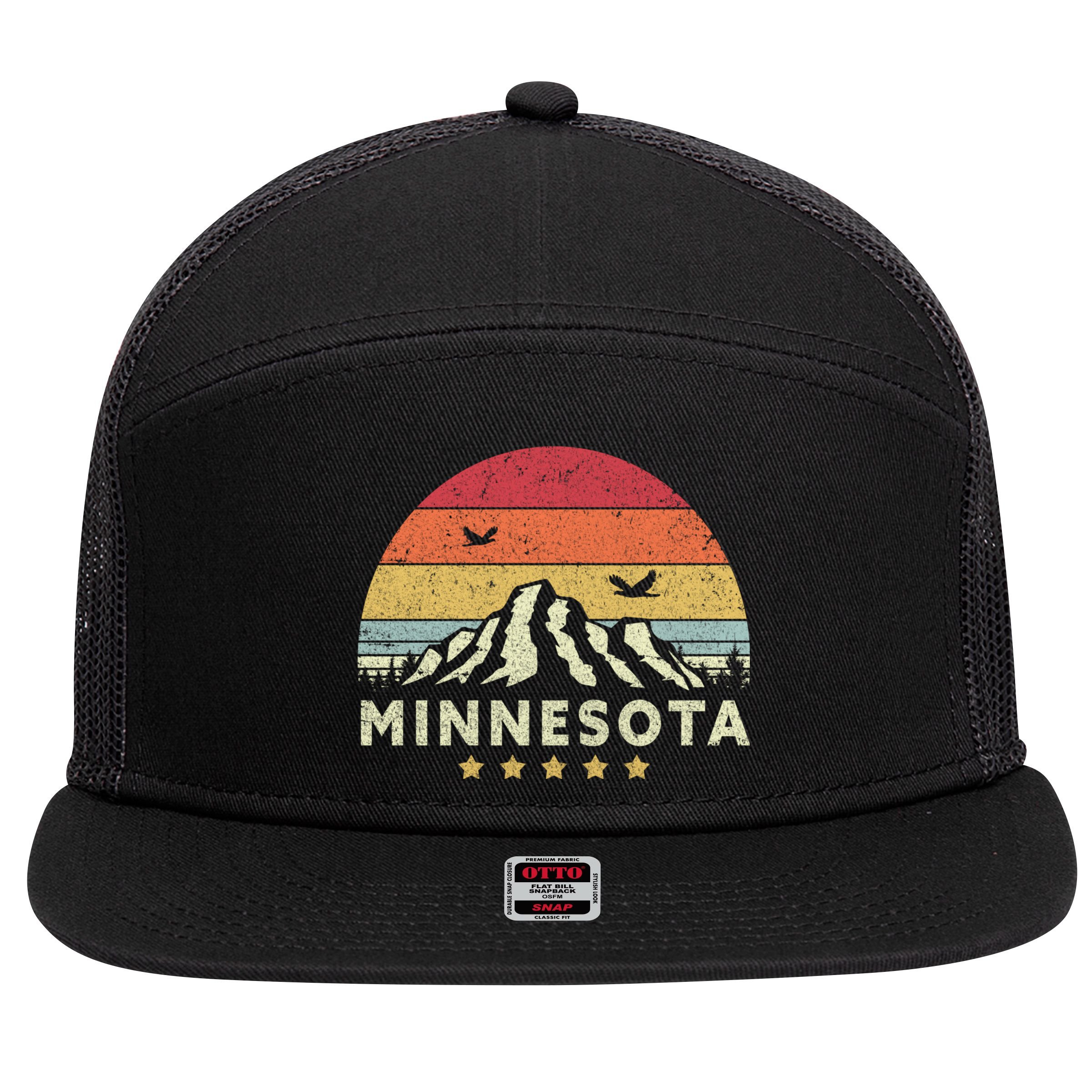 Minnesota Shirt. Retro Style MN, USA 7 Panel Mesh Trucker Snapback Hat