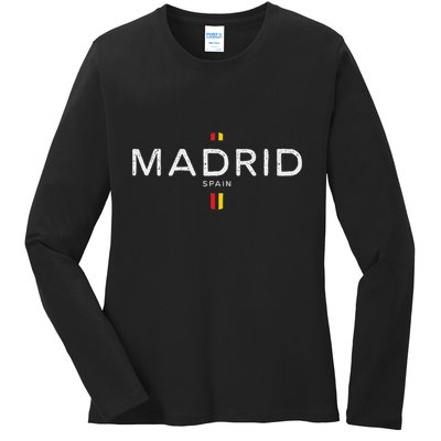 Madrid Spain Retro Vintage Ladies Long Sleeve Shirt