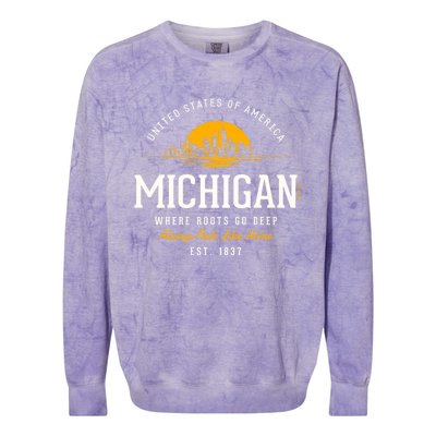 Michigan Souvenirs Retro Styled State Of Michigan Vintage Colorblast Crewneck Sweatshirt