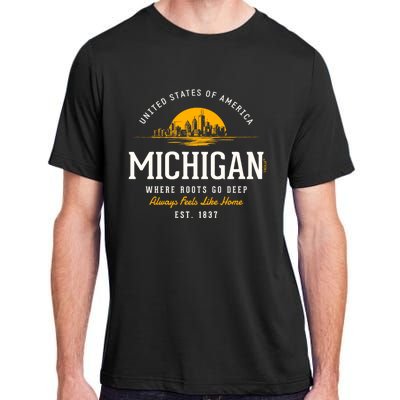 Michigan Souvenirs Retro Styled State Of Michigan Vintage Adult ChromaSoft Performance T-Shirt