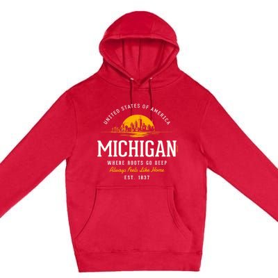 Michigan Souvenirs Retro Styled State Of Michigan Vintage Premium Pullover Hoodie