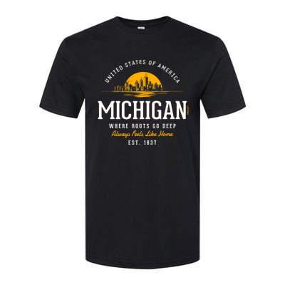 Michigan Souvenirs Retro Styled State Of Michigan Vintage Softstyle CVC T-Shirt