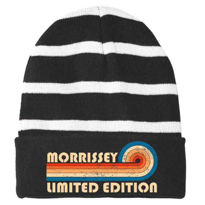 Morrissey Surname Retro Vintage 80s 90s Birthday Striped Beanie with Solid Band