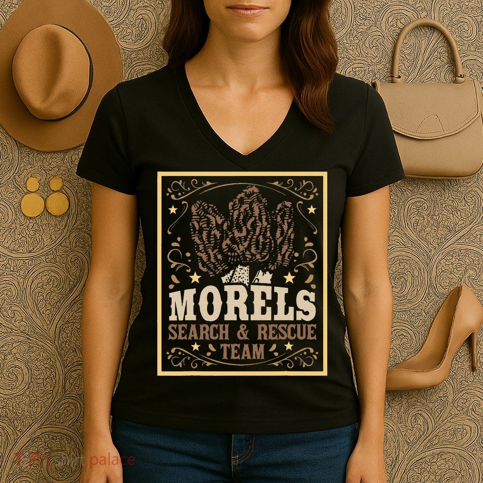 Morel Search Rescue Team Mushroom Hunting Mushroom Hunter Women's V-Neck T-Shirt