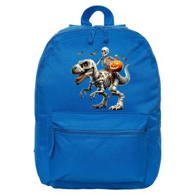 Mummy Skeleton Riding Dinosaur Halloween Spooky Design Gift 16 in Basic Backpack