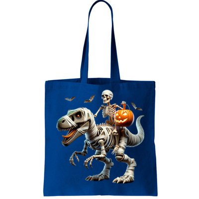 Mummy Skeleton Riding Dinosaur Halloween Spooky Design Gift Tote Bag