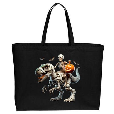 Mummy Skeleton Riding Dinosaur Halloween Spooky Design Gift Cotton Canvas Jumbo Tote