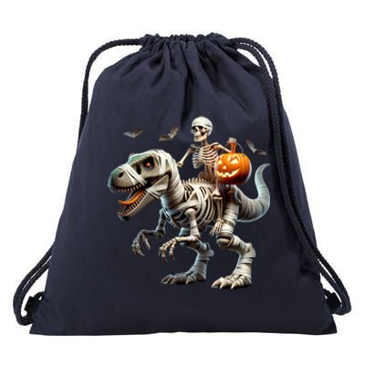 Mummy Skeleton Riding Dinosaur Halloween Spooky Design Gift Drawstring Bag