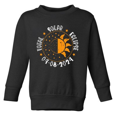 Moon Sun Retro Total Solar Eclipse April 8 2024 Totality Toddler Sweatshirt