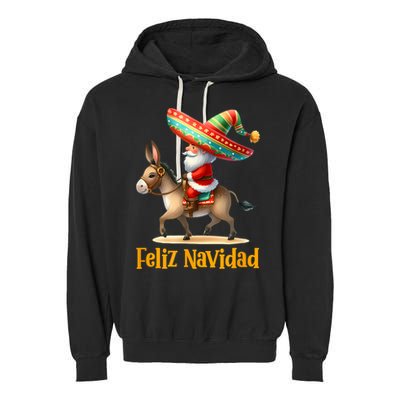 Mexican Santa Riding Donkey Christmas Navidad Mexicana Garment-Dyed Fleece Hoodie