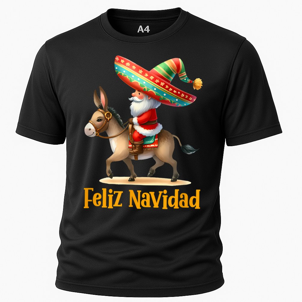 Mexican Santa Riding Donkey Christmas Navidad Mexicana Cooling Performance Crew T-Shirt
