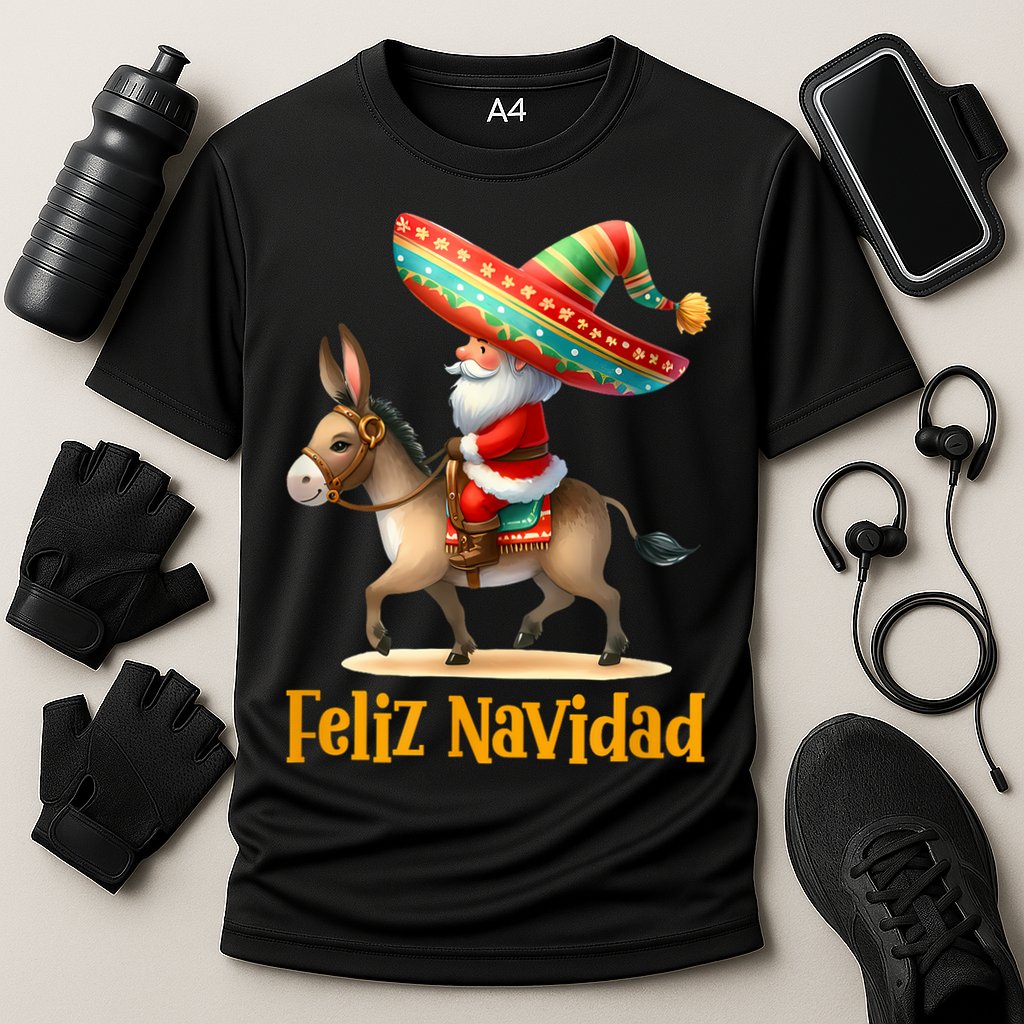 Mexican Santa Riding Donkey Christmas Navidad Mexicana Cooling Performance Crew T-Shirt
