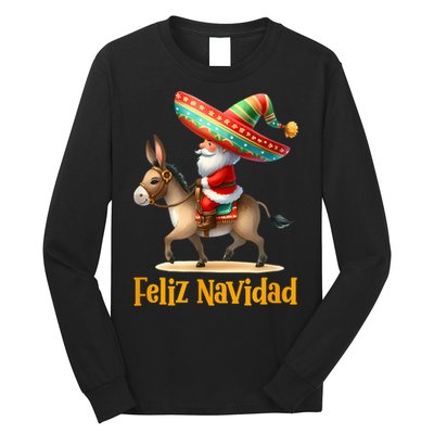 Mexican Santa Riding Donkey Christmas Navidad Mexicana Long Sleeve Shirt