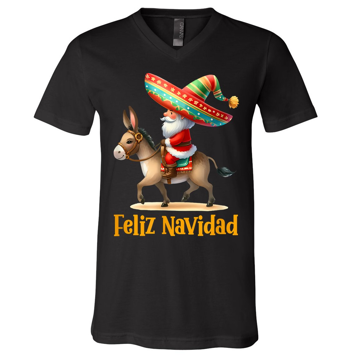 Mexican Santa Riding Donkey Christmas Navidad Mexicana V-Neck T-Shirt
