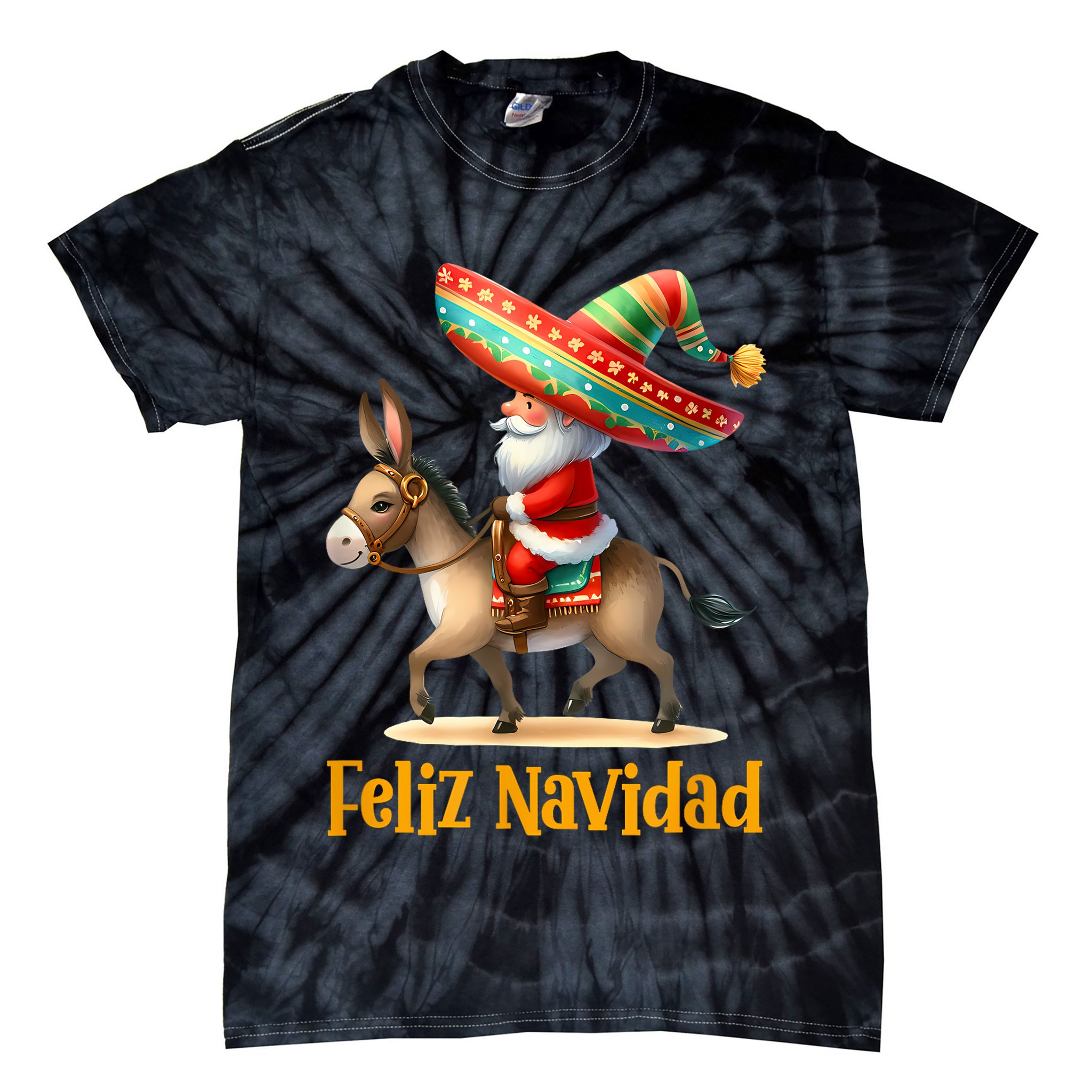 Mexican Santa Riding Donkey Christmas Navidad Mexicana Tie-Dye T-Shirt
