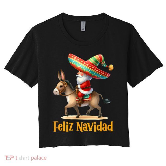 Mexican Santa Riding Donkey Christmas Navidad Mexicana Crop Top