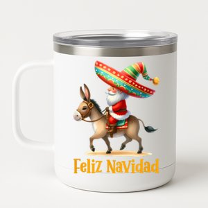 Mexican Santa Riding Donkey Christmas Navidad Mexicana 12 oz Stainless Steel Tumbler Cup