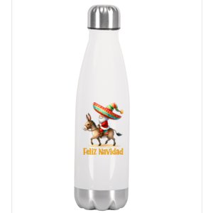 Mexican Santa Riding Donkey Christmas Navidad Mexicana Stainless Steel Insulated Water Bottle