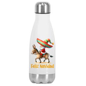 Mexican Santa Riding Donkey Christmas Navidad Mexicana Stainless Steel Insulated Water Bottle