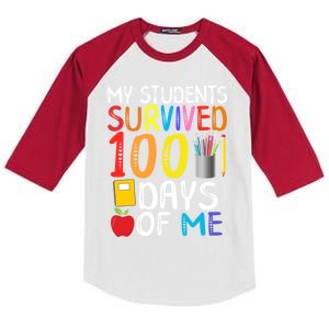 My Students Survived 100 Days Of Me School Teacher Party Meaningful Gift Kids Colorblock Raglan Jersey