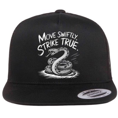 Move Swiftly Strike True Rattlesnake Accuracy Design Flat Bill Trucker Hat