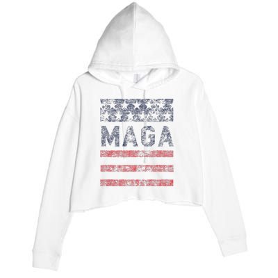 MAGA Stars & Stripes Retro Vintage Distressed Graphic Crop Fleece Hoodie