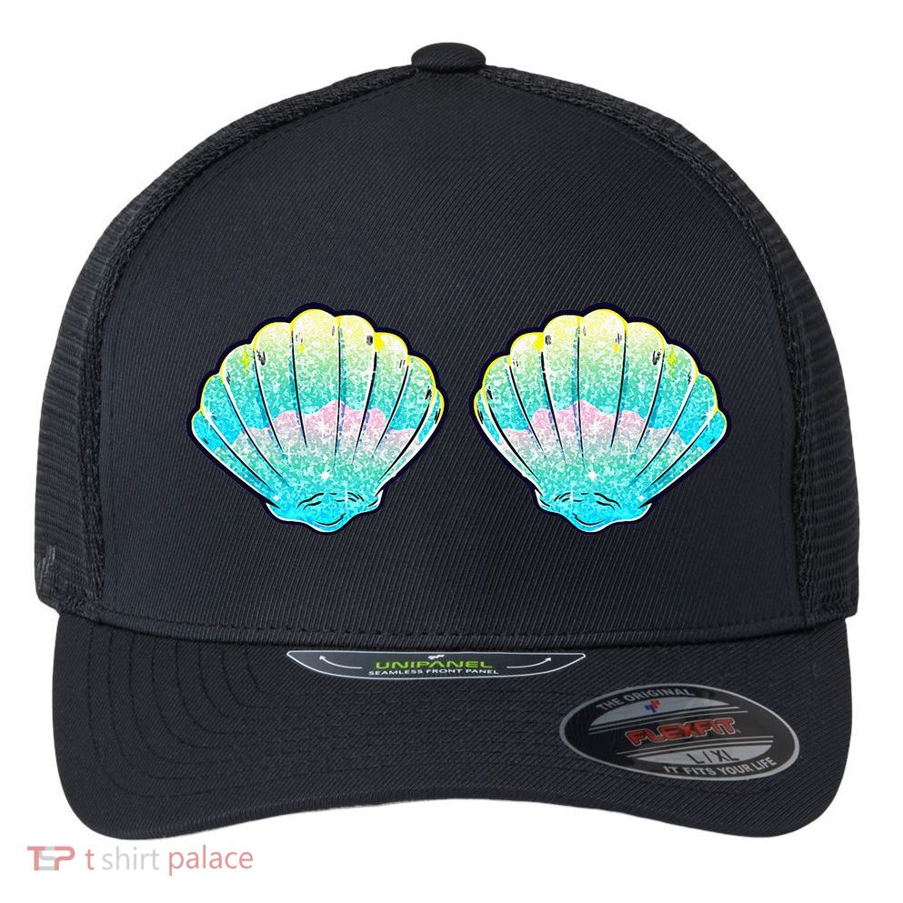 Mermaid Sea Shell Bra Birthday Costume Women Flexfit Unipanel Trucker Cap