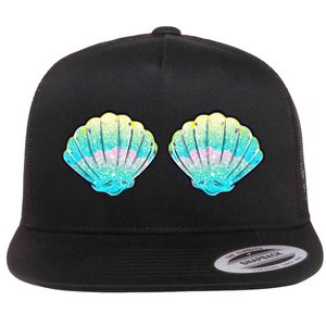 Mermaid Sea Shell Bra Birthday Costume Women Flat Bill Trucker Hat