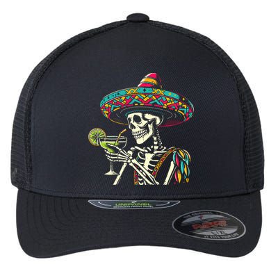Mexican Skeleton Sombrero Cinco De Mayo Mexican Fiesta Party Flexfit Unipanel Trucker Cap