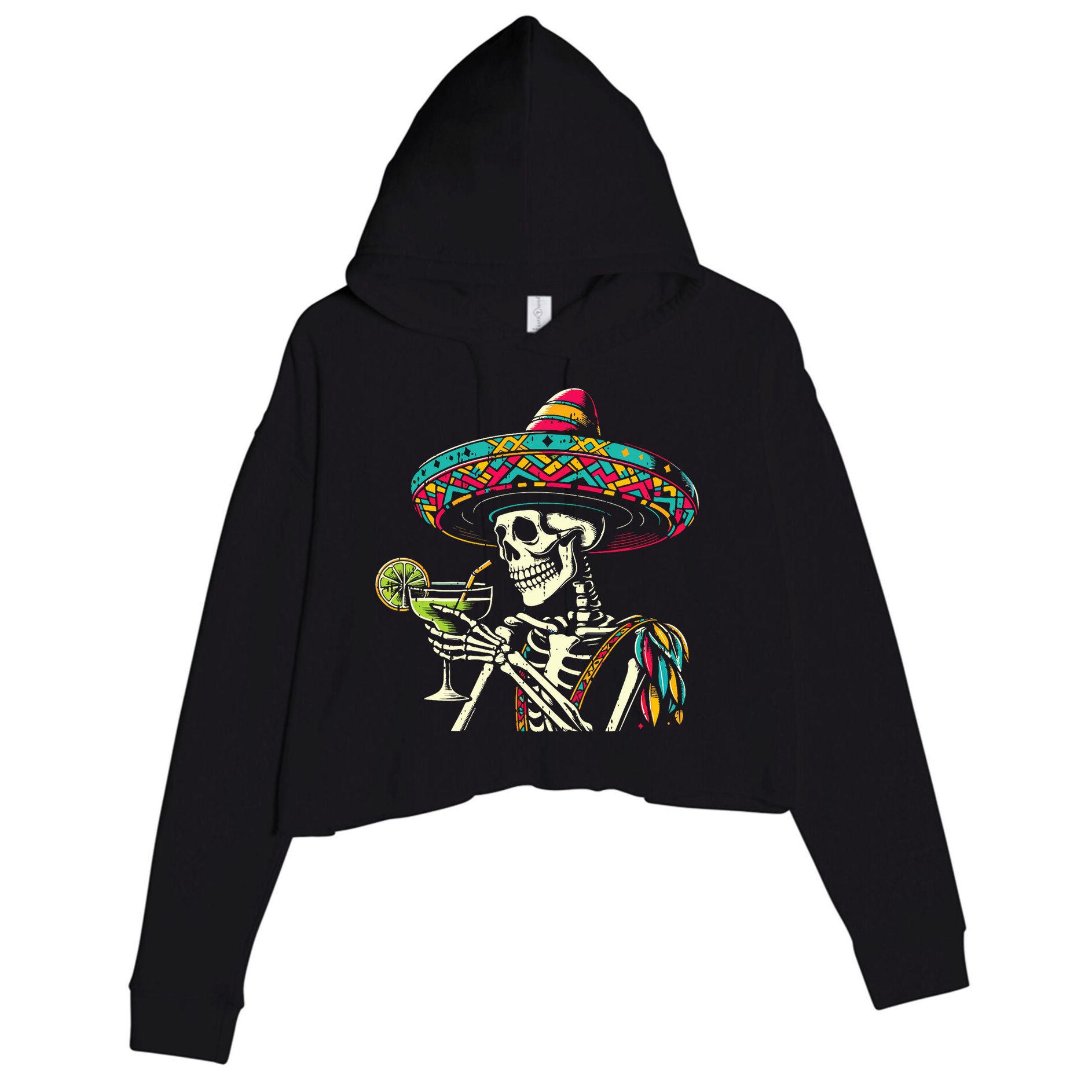 Mexican Skeleton Sombrero Cinco De Mayo Mexican Fiesta Party Crop Fleece Hoodie