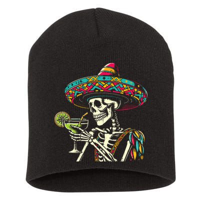 Mexican Skeleton Sombrero Cinco De Mayo Mexican Fiesta Party Short Acrylic Beanie