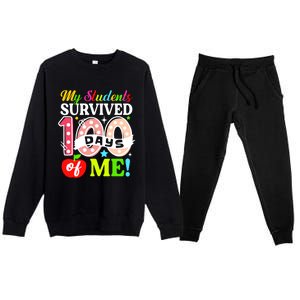 My Students Survived 100 Days Of Me Funny Gift Teachers Students Gift Premium Crewneck Sweatsuit Set