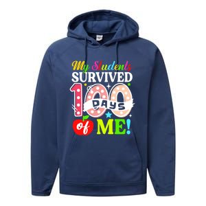 My Students Survived 100 Days Of Me Funny Gift Teachers Students Gift Performance Fleece Hoodie