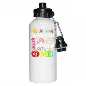 My Students Survived 100 Days Of Me Funny Gift Teachers Students Gift Aluminum Water Bottle