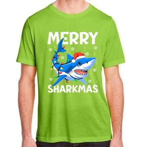 Merry Sharkmas Santa Hat Lights Funny Christmas Snowflakes Gift Adult ChromaSoft Performance T-Shirt