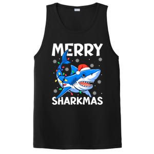 Merry Sharkmas Santa Hat Lights Funny Christmas Snowflakes Gift PosiCharge Competitor Tank