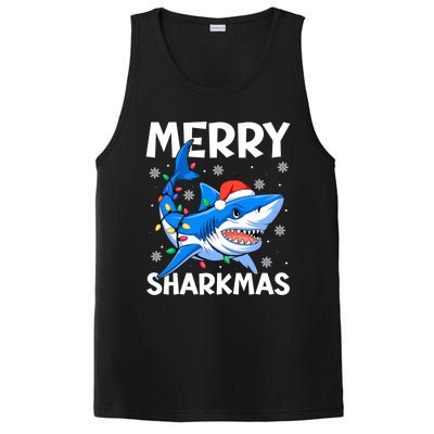 Merry Sharkmas Santa Hat Lights Funny Christmas Snowflakes Gift PosiCharge Competitor Tank