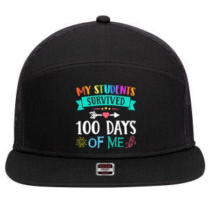 My Students Survived 100 Days Of Me Teacher Gift 7 Panel Mesh Trucker Snapback Hat