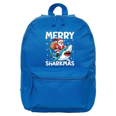 Merry Sharkmas Santa Riding Shark Funny Christmas Snowflakes Gift 16 in Basic Backpack