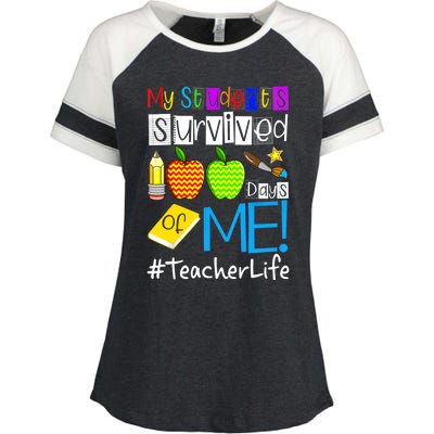 My Students Survived 100 Days Of Me Teacher Life Great Gift Enza Ladies Jersey Colorblock Tee