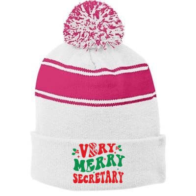 Merry Secretary School Christmas Stripe Pom Pom Beanie