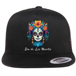 Mexican Sugar Skull Girl Halloween Dia De Los Muertos Flat Bill Trucker Hat