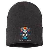 Mexican Sugar Skull Girl Halloween Dia De Los Muertos Sustainable Knit Beanie