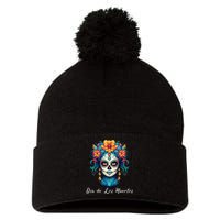 Mexican Sugar Skull Girl Halloween Dia De Los Muertos Pom Pom 12in Knit Beanie