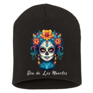 Mexican Sugar Skull Girl Halloween Dia De Los Muertos Short Acrylic Beanie