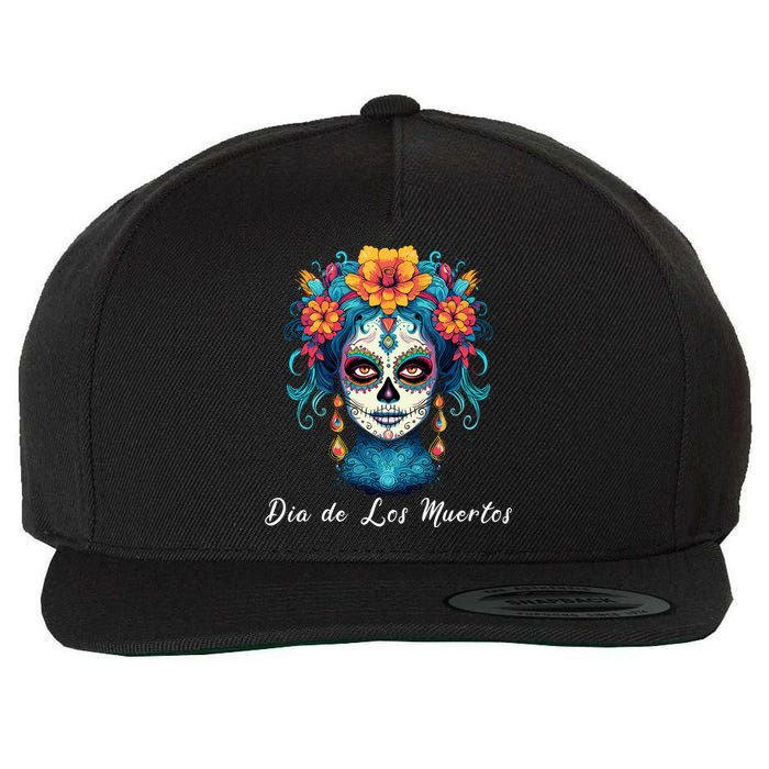 Mexican Sugar Skull Girl Halloween Dia De Los Muertos Wool Snapback Cap