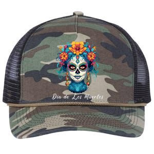 Mexican Sugar Skull Girl Halloween Dia De Los Muertos Retro Rope Trucker Hat Cap